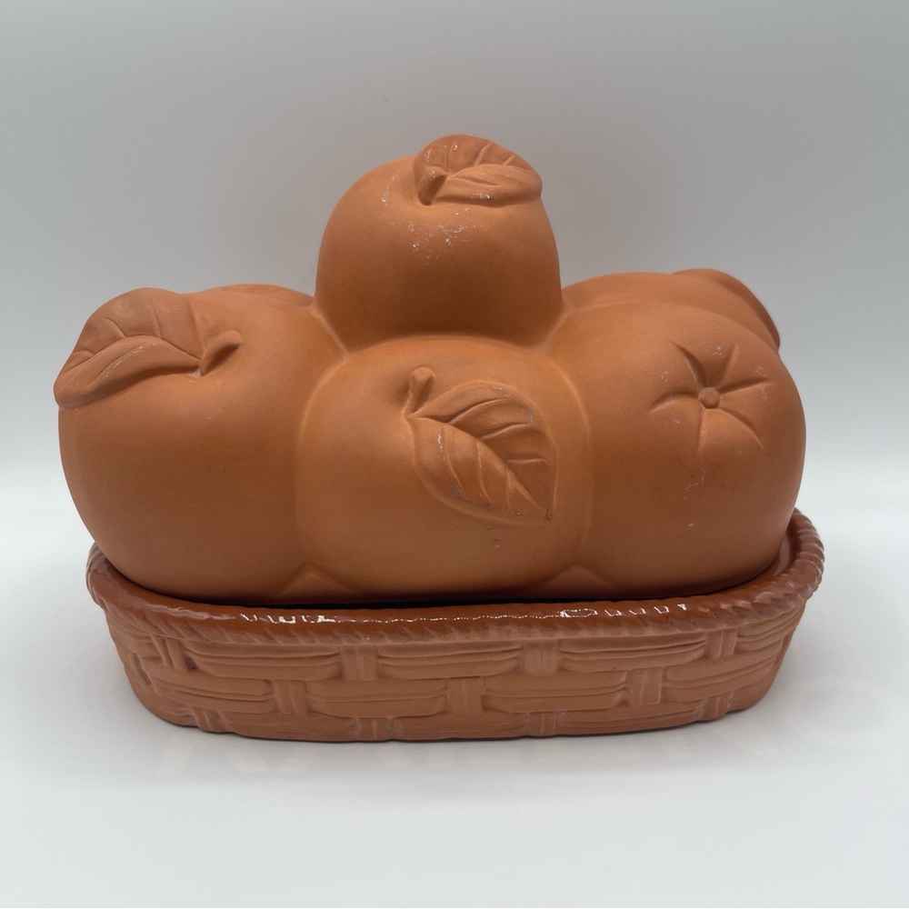 Vintage Boston Warehouse Clay Terra Cotta Apple Theme Lidded Oval Roaster 1994